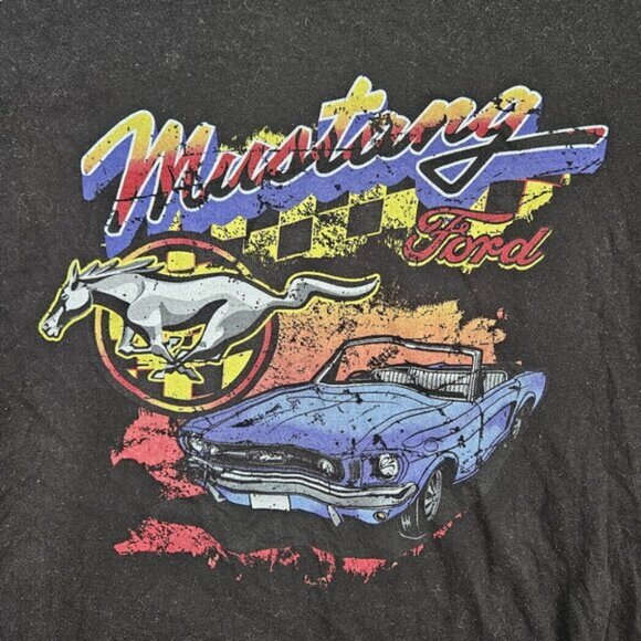 Ford Mustang T-Shirt Motorsports Classic Muscle Car Mens Sz L Black Short Sleeve - Picture 2 of 10